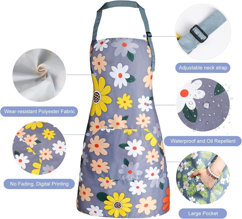 IHFAIO Apron for Women with Pockets, Adjustable Waterproof Floral Chef Aprons for Kitchen, Gardening, Cooking, BBQ or Baking - Image 2